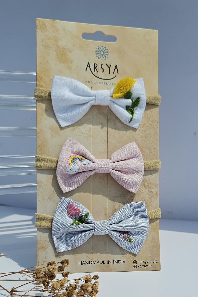 Rainbow hearts set of 3 baby headbands