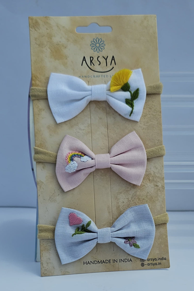 Rainbow hearts set of 3 baby headbands
