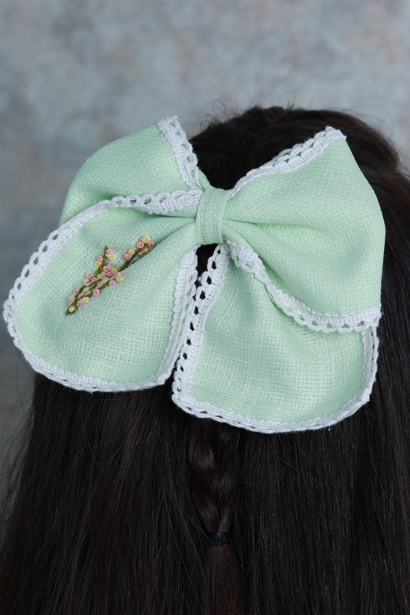 Pastel Green Hand Embroidered Bow