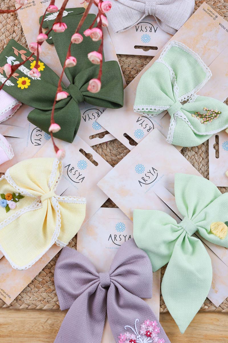 Pastel Green Hand Embroidered Bow