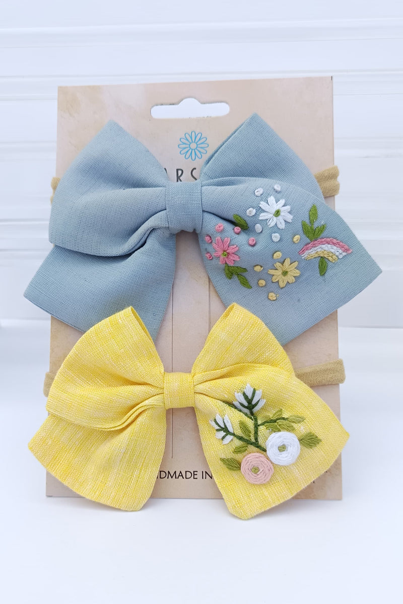 Colourburst and sunshine set of 2 baby headbands