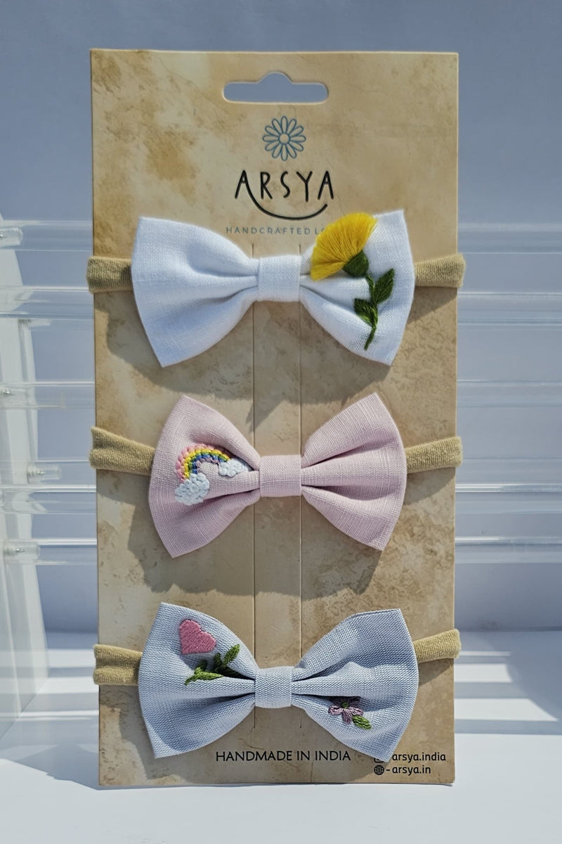 Rainbow hearts set of 3 baby headbands