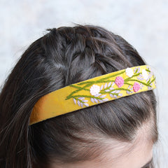 Yellow Velvet Hand Embroidered Head Band