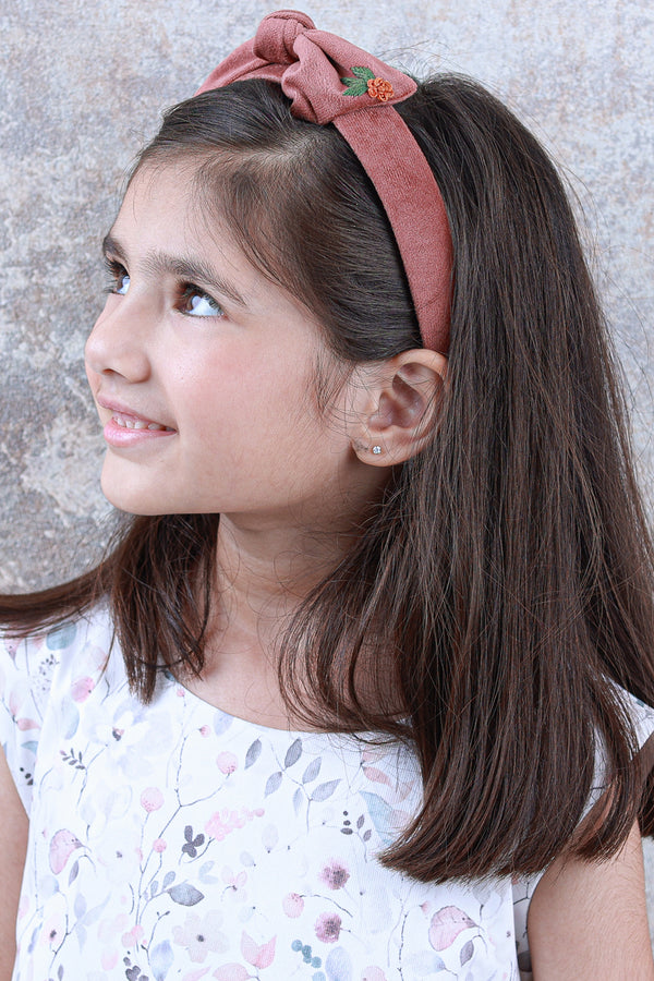 Brown Velvet Hand Embroidered Bow Head Band