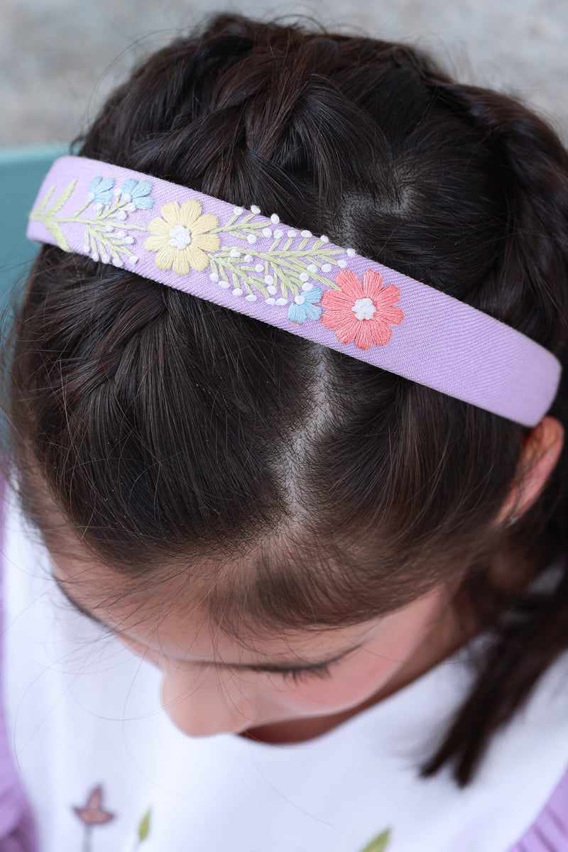 Lavender Hand Embroidered Head Band