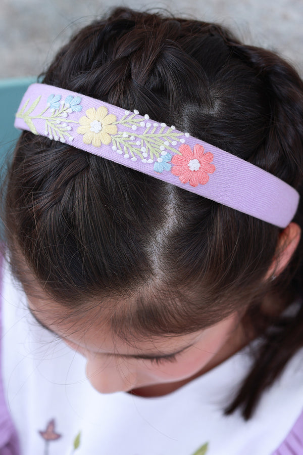 Lavender Hand Embroidered Head Band