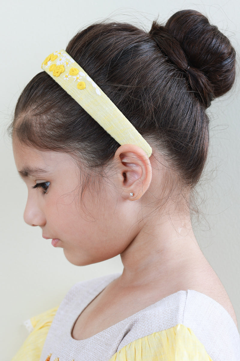 Yellow Linen Hand Embroidered Head Band