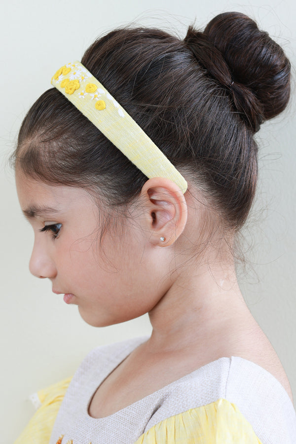 Yellow Linen Hand Embroidered Head Band