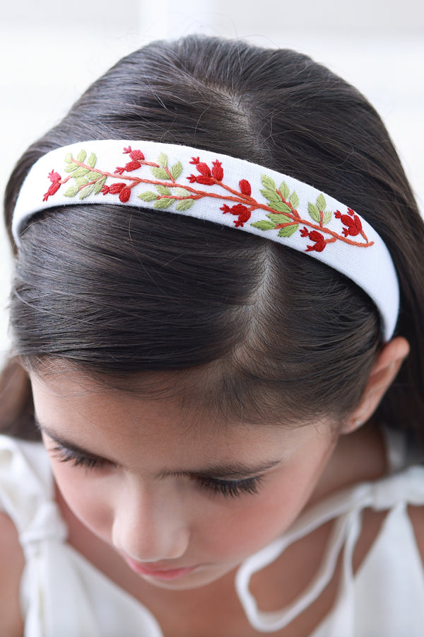 White Hand Embroidered Head Band
