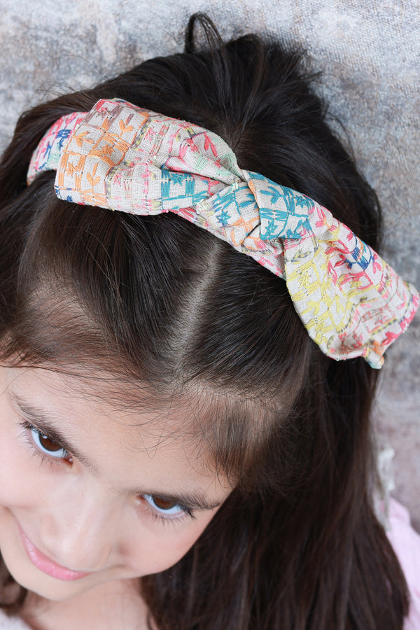 Multi Coloured Self Embroidered Bow Head Band