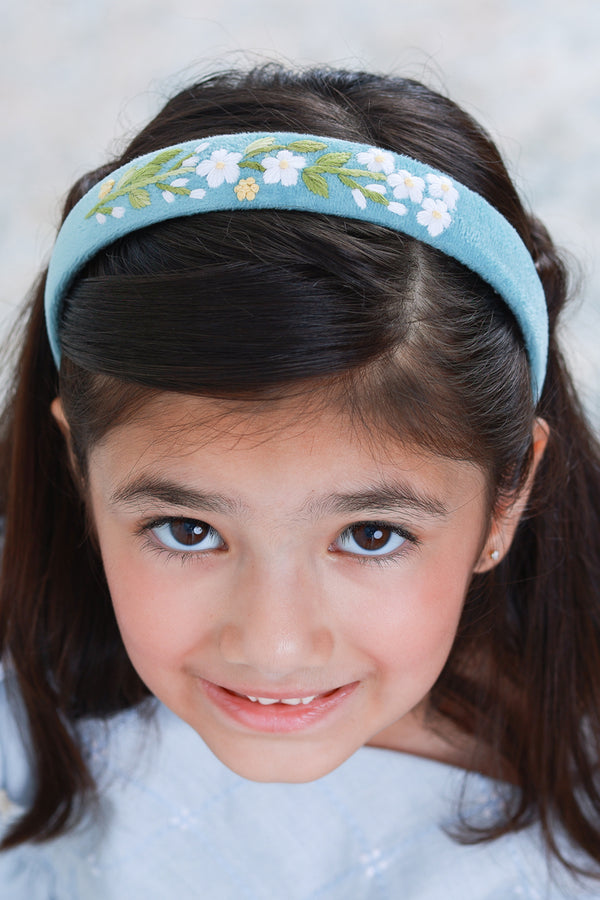 Teal Velvet Hand Embroidered Head Band