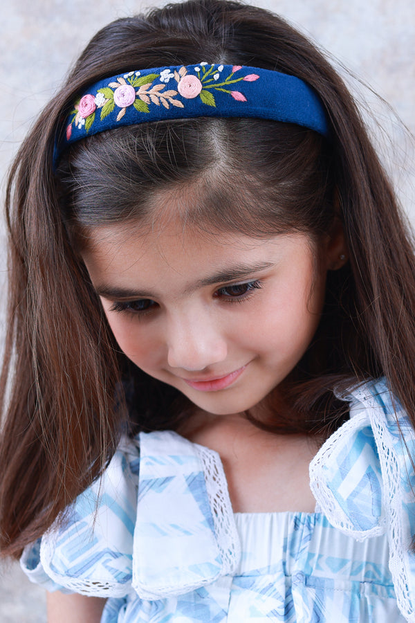 Navy Velvet Hand Embroidered Head Band