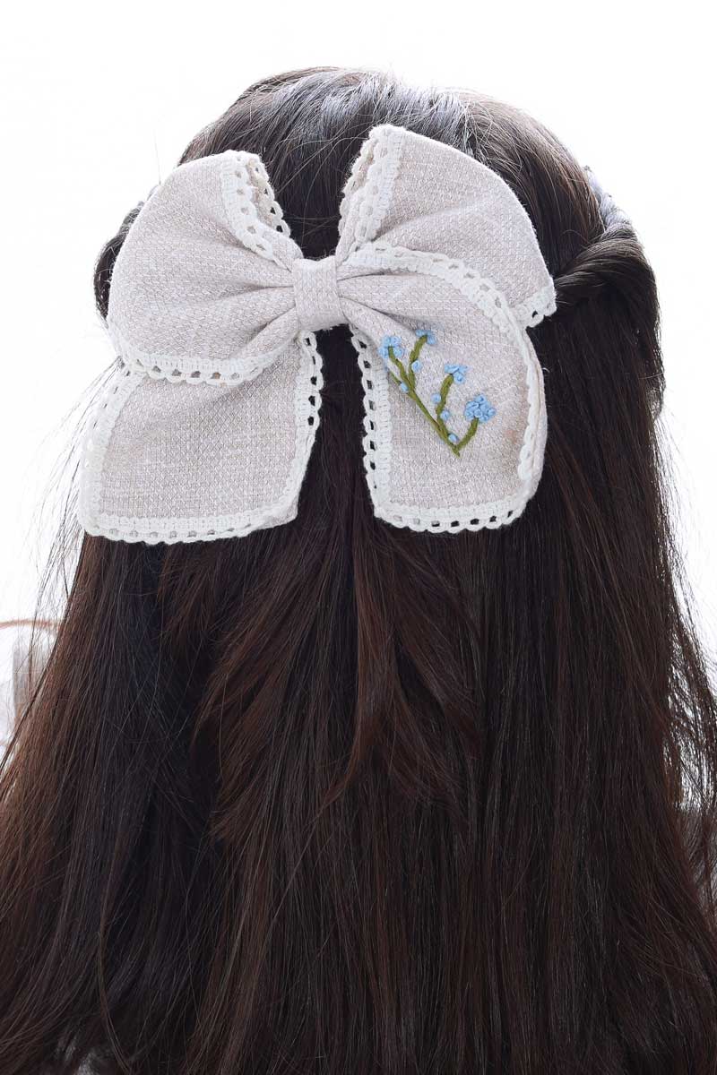 Beige Hand Embroidered Bow