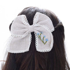 Beige Hand Embroidered Bow