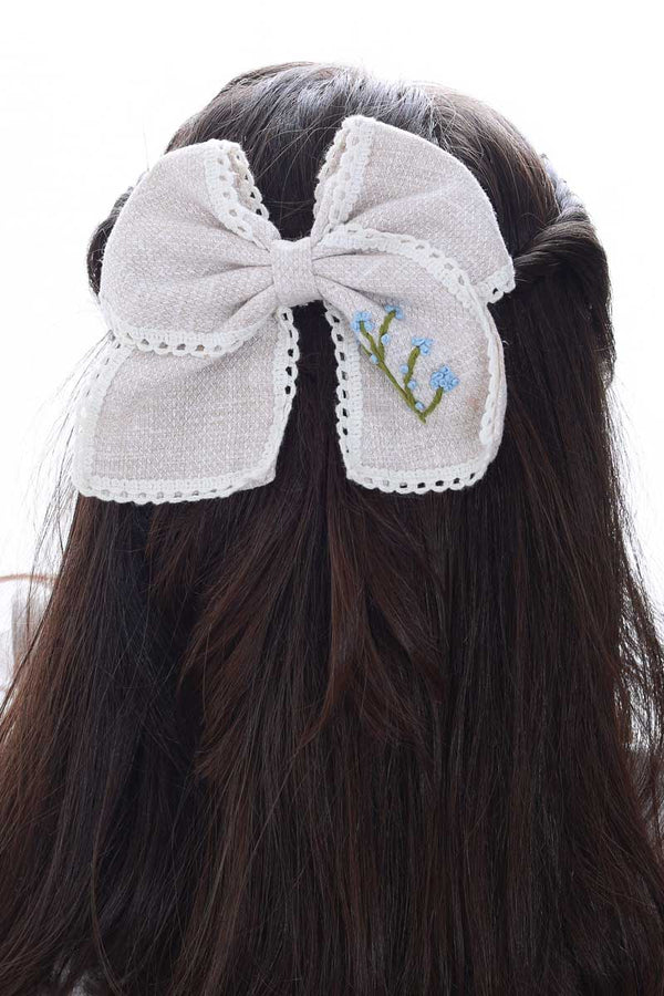 Beige Hand Embroidered Bow