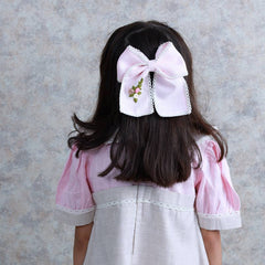 Pink Flowers and lace Hand Embroidered Bow