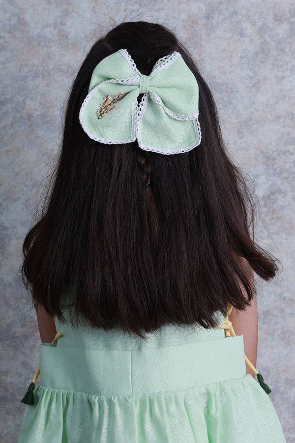 Pastel Green Hand Embroidered Bow