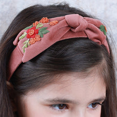Brown Velvet Hand Embroidered Bow Head Band