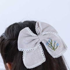 Beige Hand Embroidered Bow