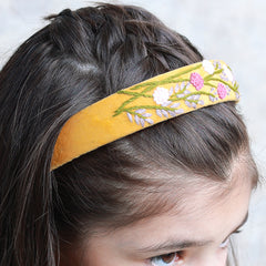 Yellow Velvet Hand Embroidered Head Band