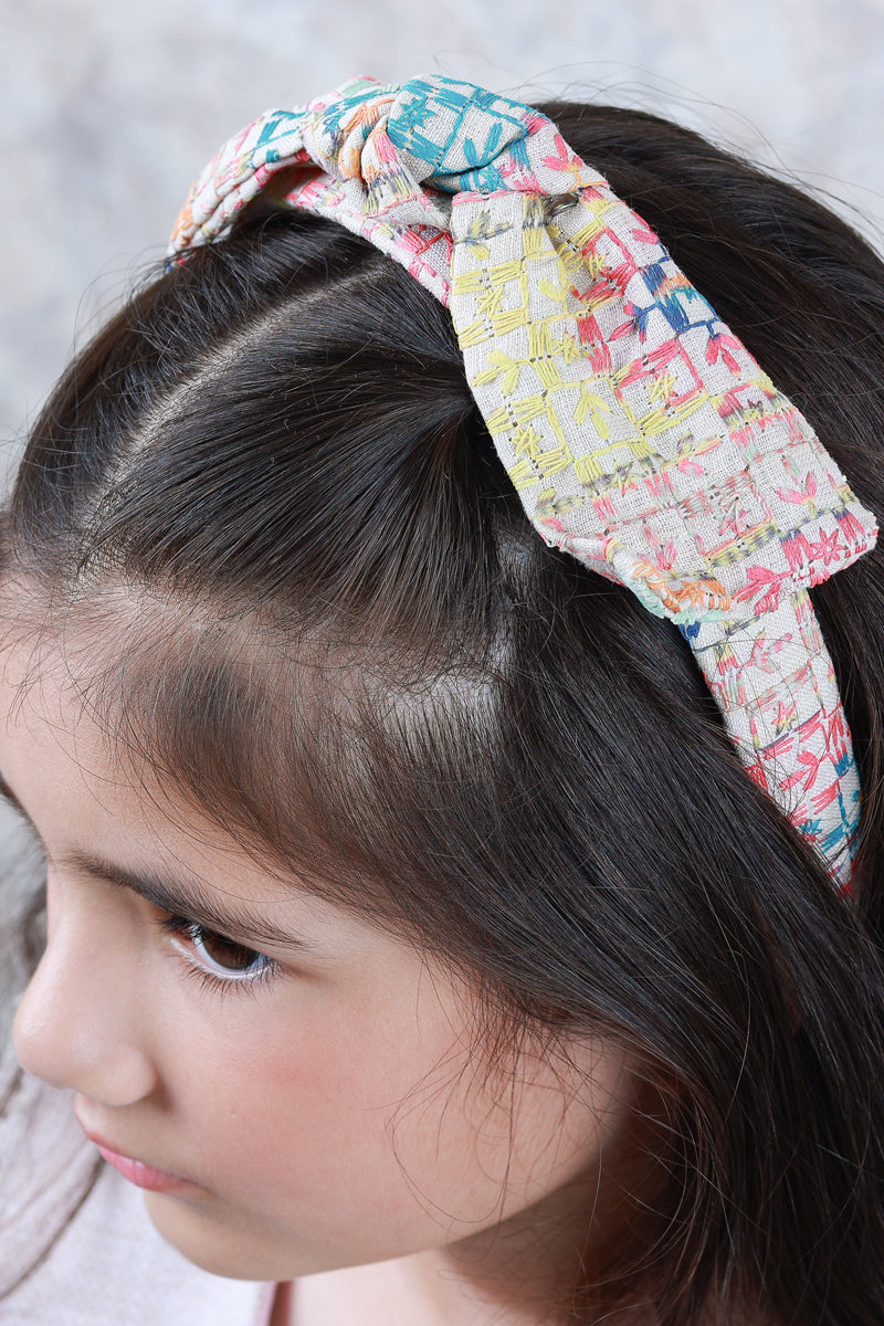 Multi Coloured Self Embroidered Bow Head Band