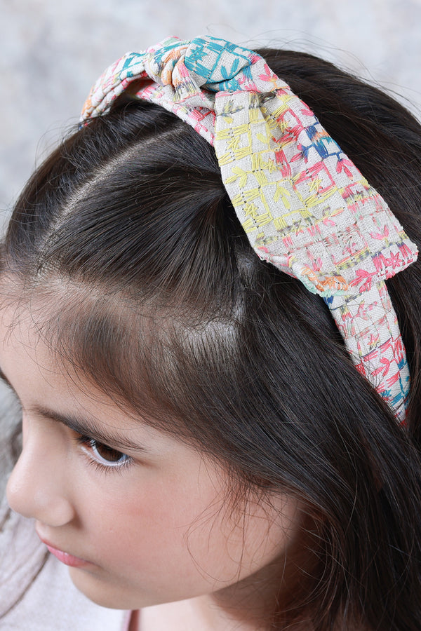 Multi Coloured Self Embroidered Bow Head Band