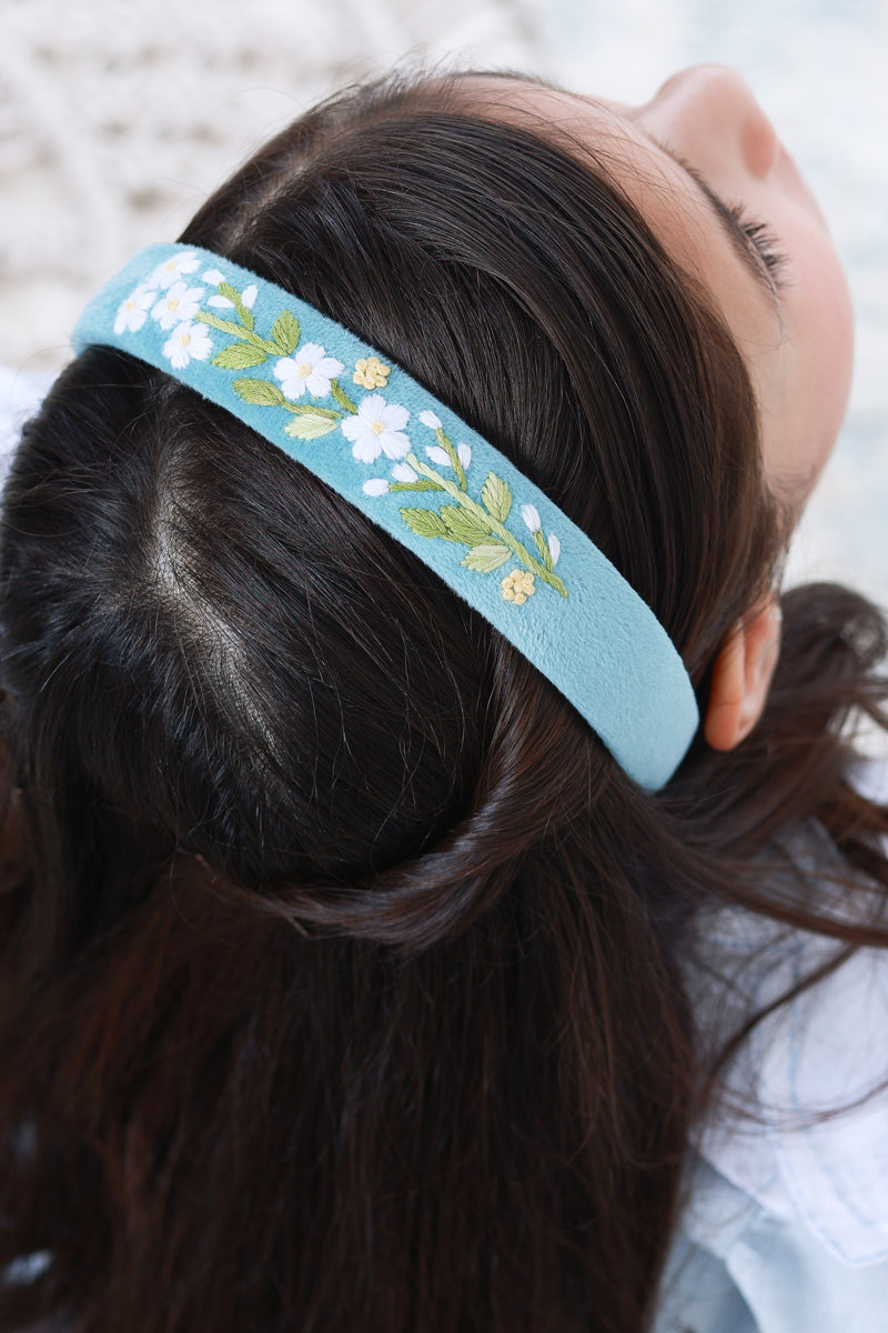 Teal Velvet Hand Embroidered Head Band