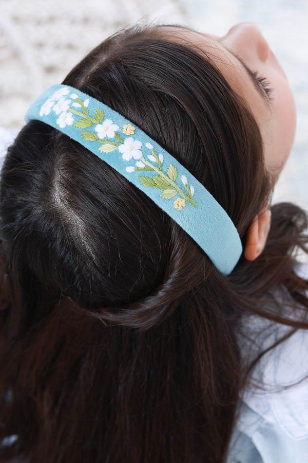 Teal Velvet Hand Embroidered Head Band