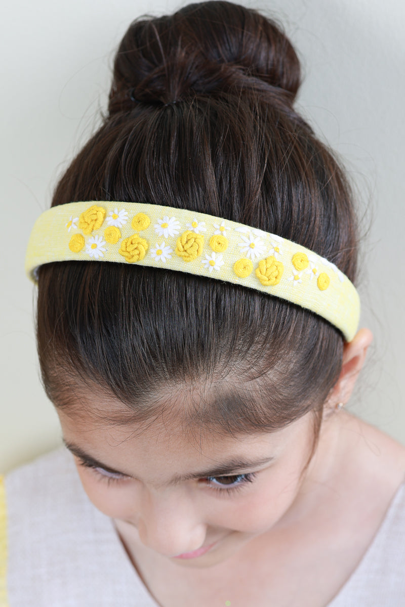 Yellow Linen Hand Embroidered Head Band
