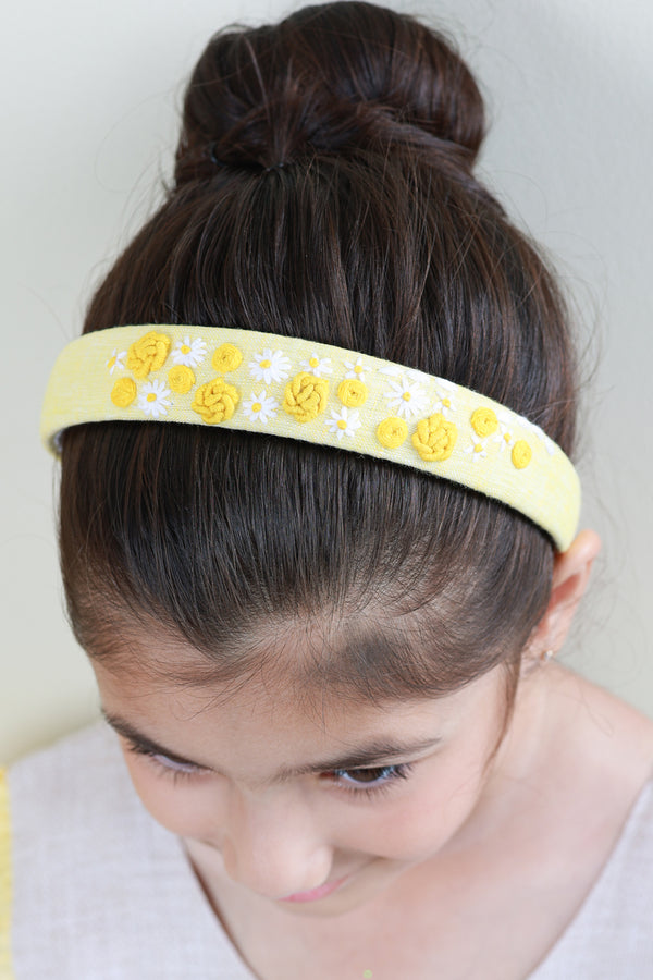 Yellow Linen Hand Embroidered Head Band