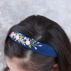 Navy Velvet Hand Embroidered Head Band