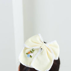 Lemon and Lace Hand Embroidered Bow