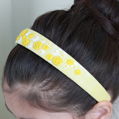 Yellow Linen Hand Embroidered Head Band