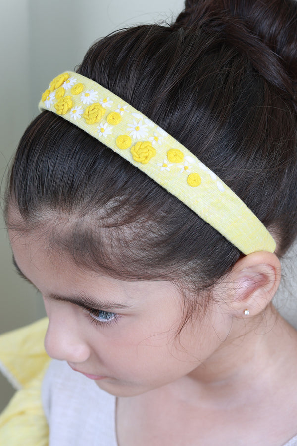 Yellow Linen Hand Embroidered Head Band
