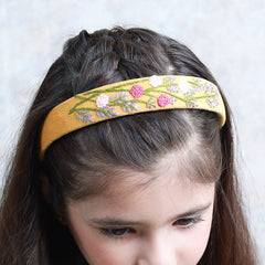 Yellow Velvet Hand Embroidered Head Band