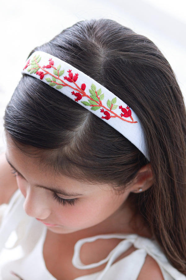 White Hand Embroidered Head Band