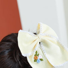 Lemon and Lace Hand Embroidered Bow
