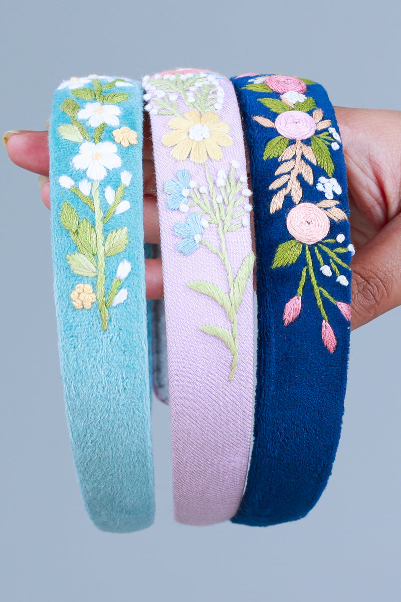 Teal Velvet Hand Embroidered Head Band