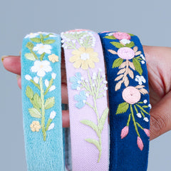 Teal Velvet Hand Embroidered Head Band