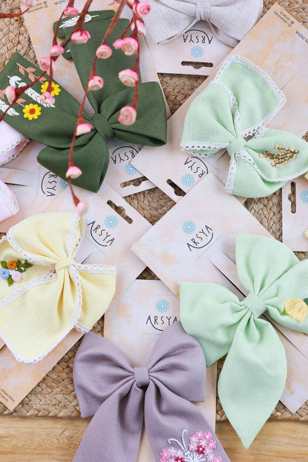 Pastel Green Hand Embroidered Bow