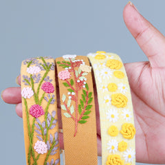 Yellow Linen Hand Embroidered Head Band