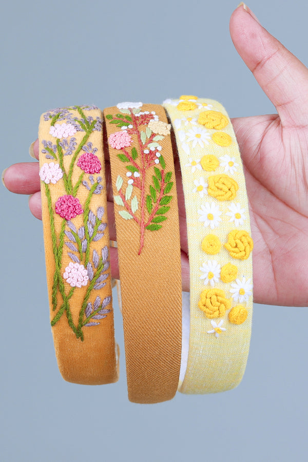 Yellow Linen Hand Embroidered Head Band