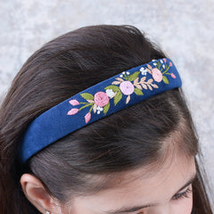 Navy Velvet Hand Embroidered Head Band