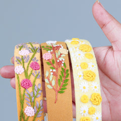 Yellow Velvet Hand Embroidered Head Band