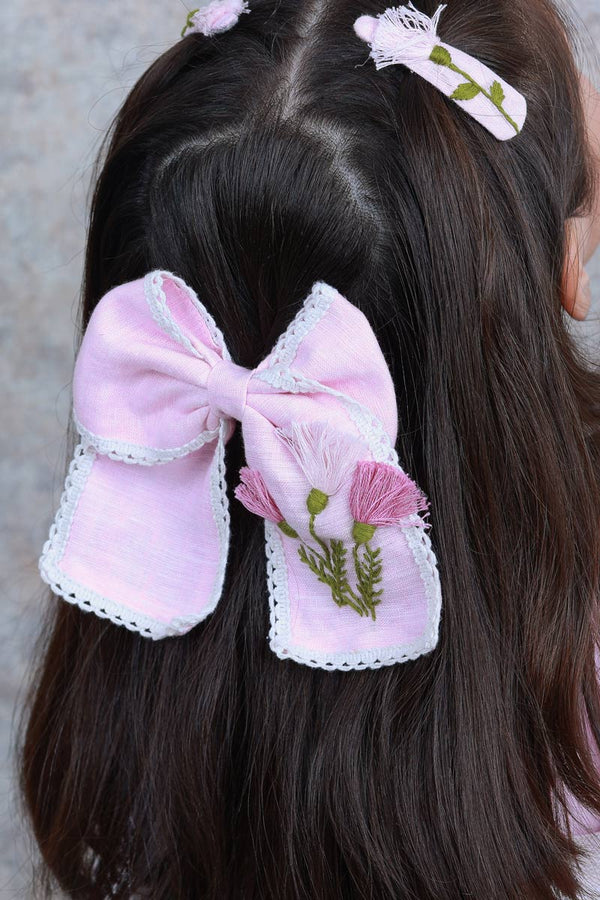 Pink Flowers Bow and Tic Tac Set