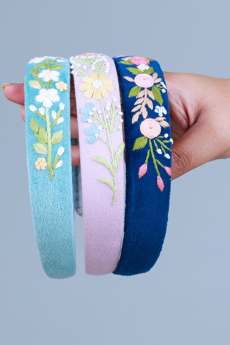 Navy Velvet Hand Embroidered Head Band