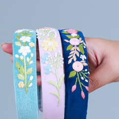 Navy Velvet Hand Embroidered Head Band
