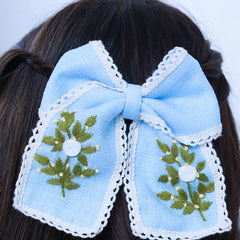 Sky Blue Hand Embroidered Bow