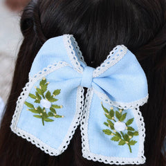 Sky Blue Hand Embroidered Bow
