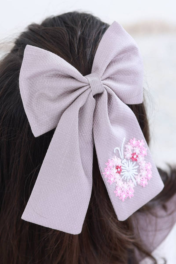 The Grey Butterfly Hand Embroidered Bow